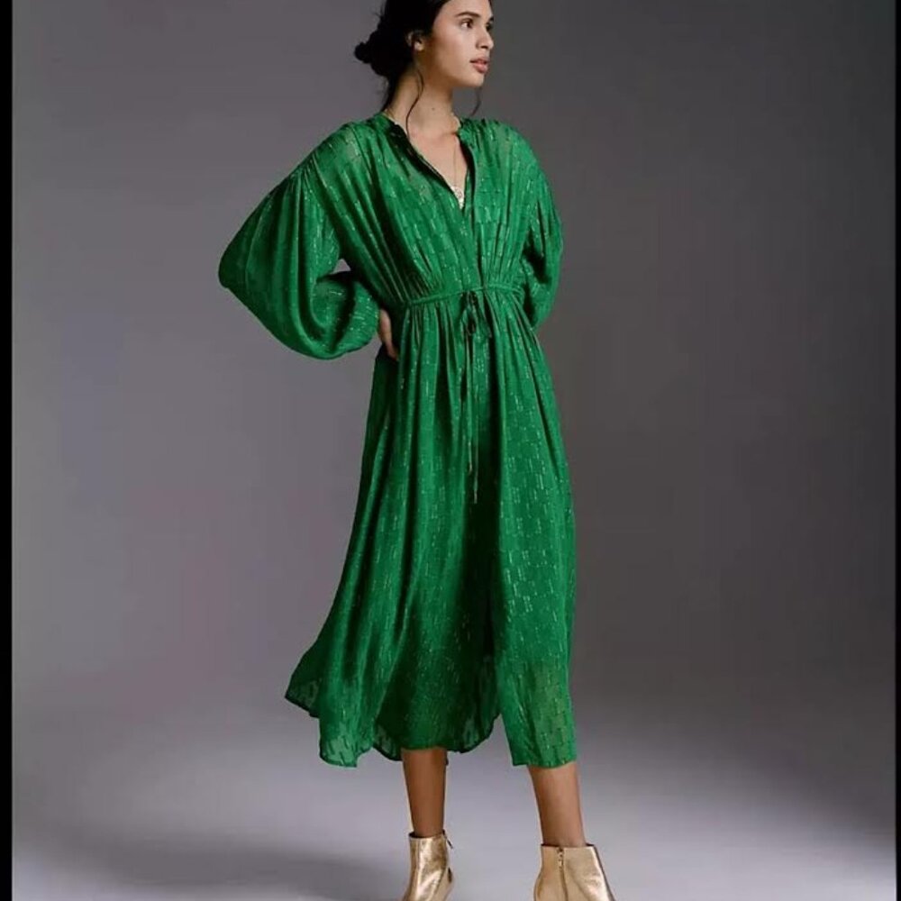 Anthropologie Allene Green Shimmer Midi Dress Size XS NWT